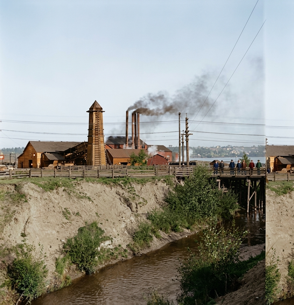 Lake Union Mill and Fremont trestle, c. 1900