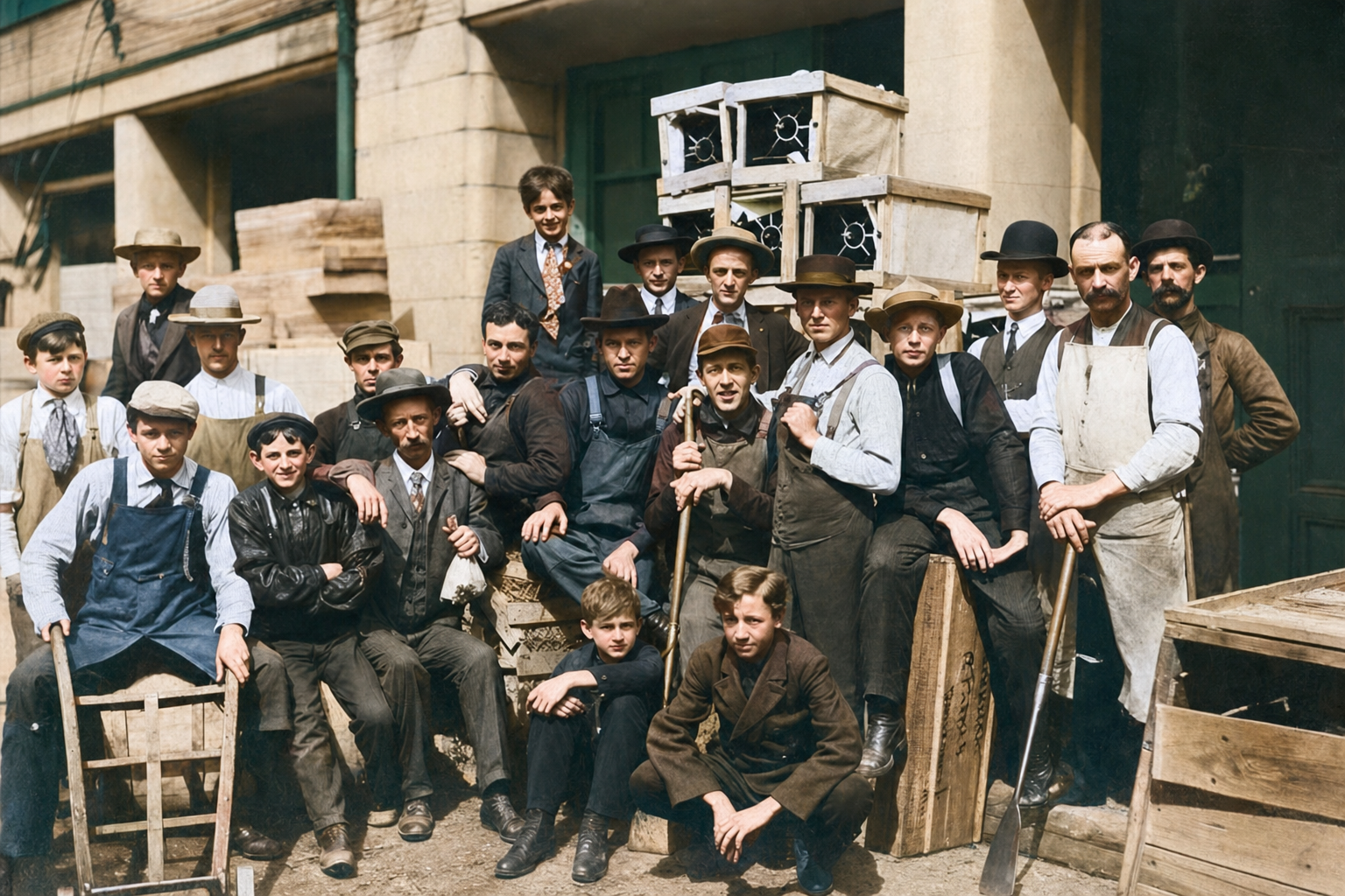 M. Seller Co. employees outside the wholesale store, First Avenue South, c. 1905